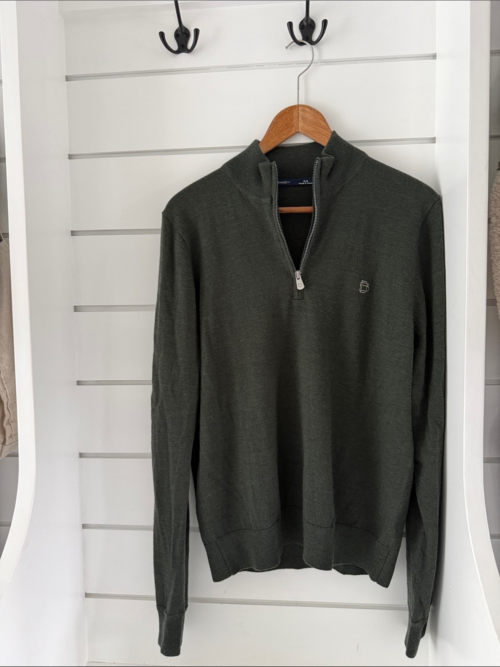 Men's B Draddy Italian Merino Wool Olive Green Quarter-Zip Sweater